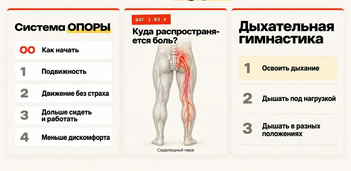 К чему идём в программе: подвижность, движение без страха, дольше сидеть и работать, меньше дискомфорта